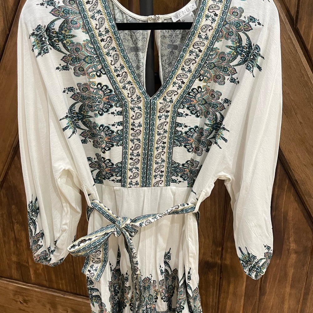Bohemian White and Green Dress